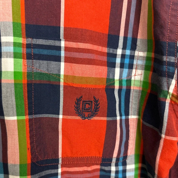Chaps Plaid Button Down Size XL Orange Blue Mens Shirt - Picture 3 of 9